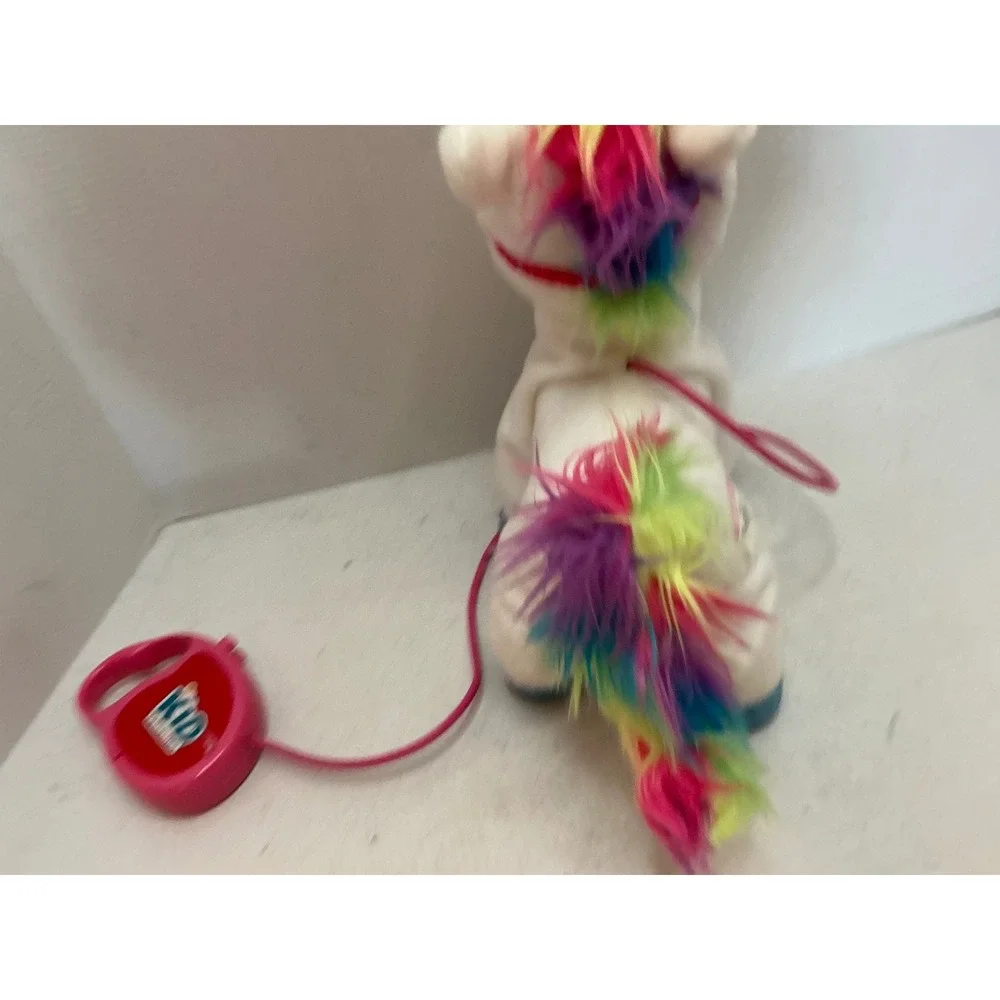 Kid Connection Walking Unicorn Toy Rainbow Mane Blue Glitter Hooves White Plush